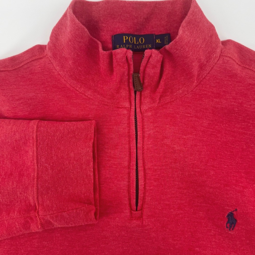 Polo Ralph Lauren Mens XL Red Heather Quarter Zip Pullover Cotton Blend Sweater - Picture 1 of 11